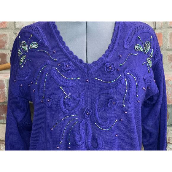 Sweater Dress beaded embellished glam 1980s shoulder pads purple - Picture 9 of 12